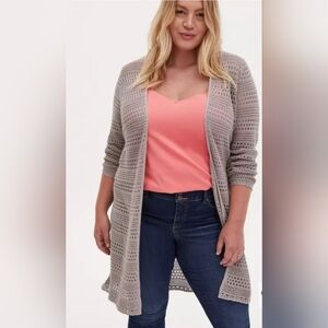 Torrid Gray Pointelle Open-Knit Cardigan Sweater Size 3X